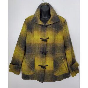 Coldwater Creek Cozy Wool Blend Plaid Toggle Coat Jacket Warm Size P14